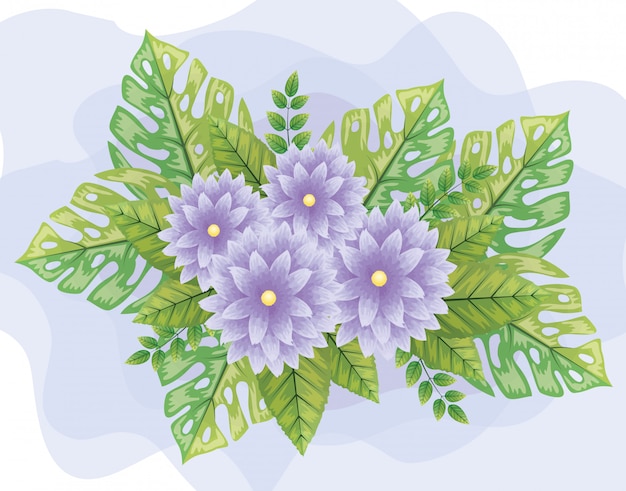 Free Vector Cute Purple Flowers With Leaves