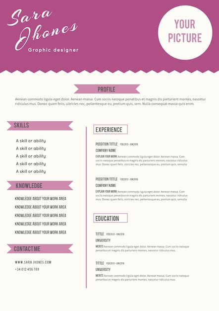 cute purple resume template vector