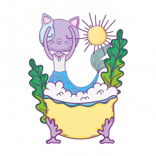 Cute purrmaid in bathtub | Premium Vector