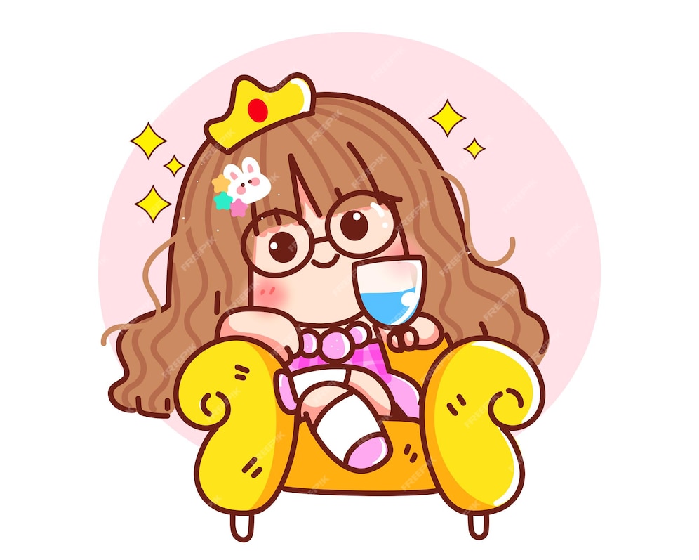 Premium Vector | Cute queen girl sitting on the throne like princess ...