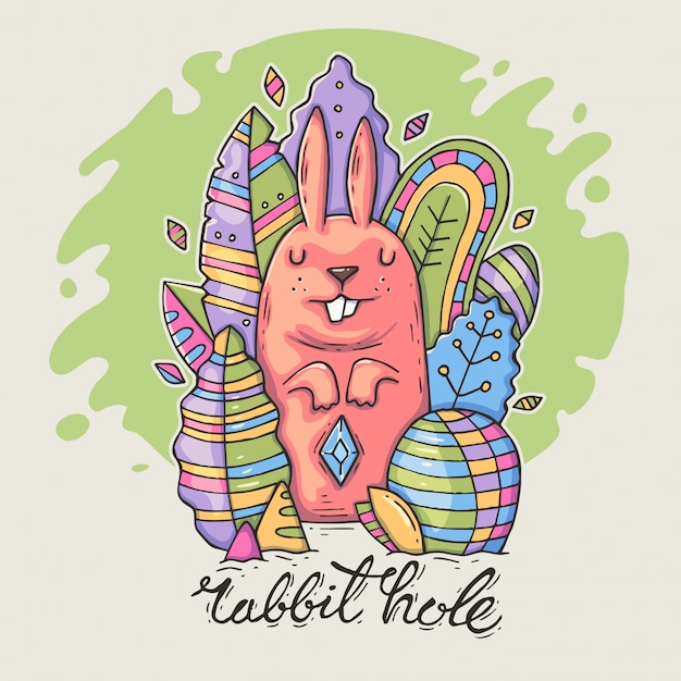 Premium Vector Cute Rabbit Among Decorative Leaves