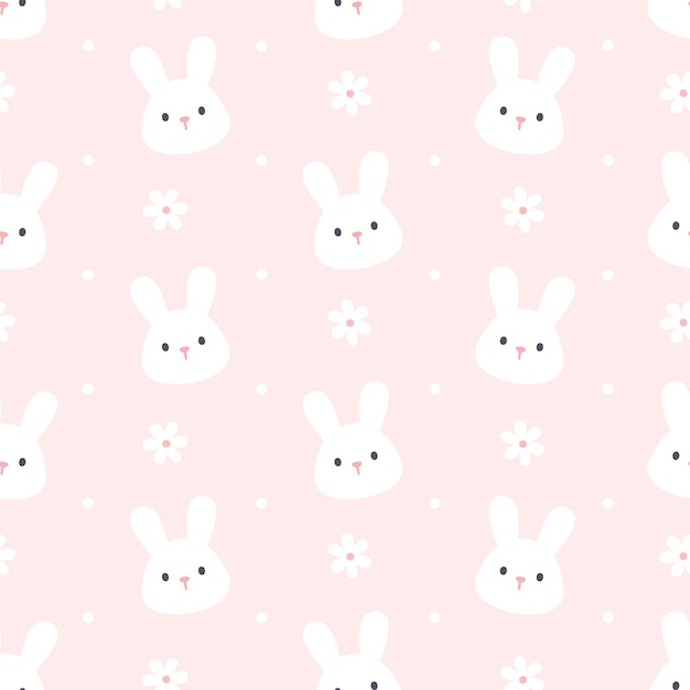 かわいいウサギと花のシームレスな背景の繰り返しパターン 壁紙の背景 かわいいシームレスパターンの背景 プレミアムベクター