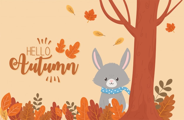 Premium Vector | Cute rabbit in autumn season