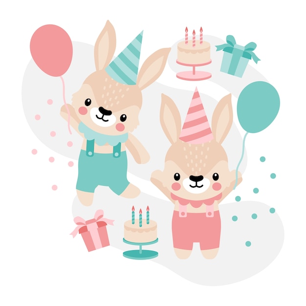 Premium Vector | Cute rabbit birthday bunny cartoon doodle illustration