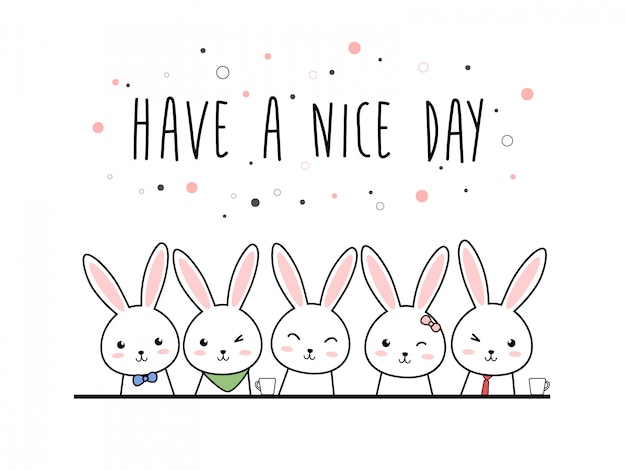 Cute rabbit bunny cartoon doodle pastel Vector | Premium Download