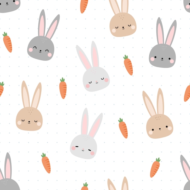 Download Cute rabbit bunny head cartoon doodle seamless pattern ...