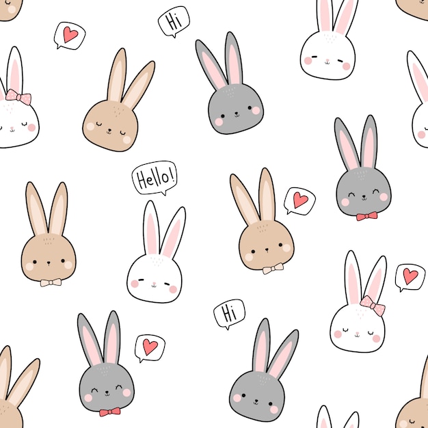Download Cute rabbit bunny head cartoon doodle seamless pattern ...
