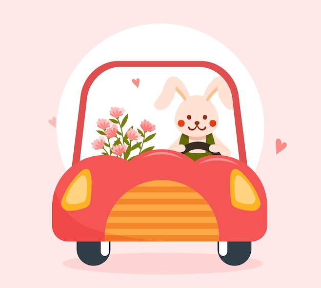 Premium Vector Cute Rabbit In Car