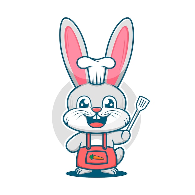 Premium Vector | Cute rabbit chef with spatula cartoon mascot logo template