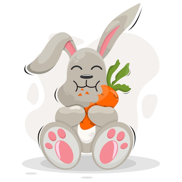 Cute Rabbit Eat Carrot Cartoon Premium Vector