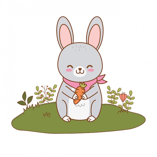 Premium Vector | Cute rabbit in the field woodland character