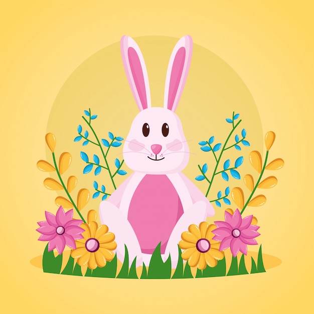 かわいいウサギの花のイラスト 無料のベクター
