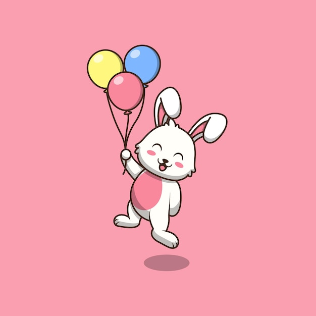 Premium Vector Cute Rabbit Holding Balloon Cartoon Illustration