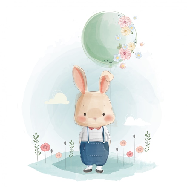 Premium Vector Cute Rabbit Holding A Balloon 4990