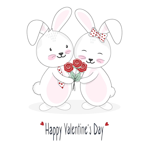 Premium Vector | Cute rabbit holding rose bouquet