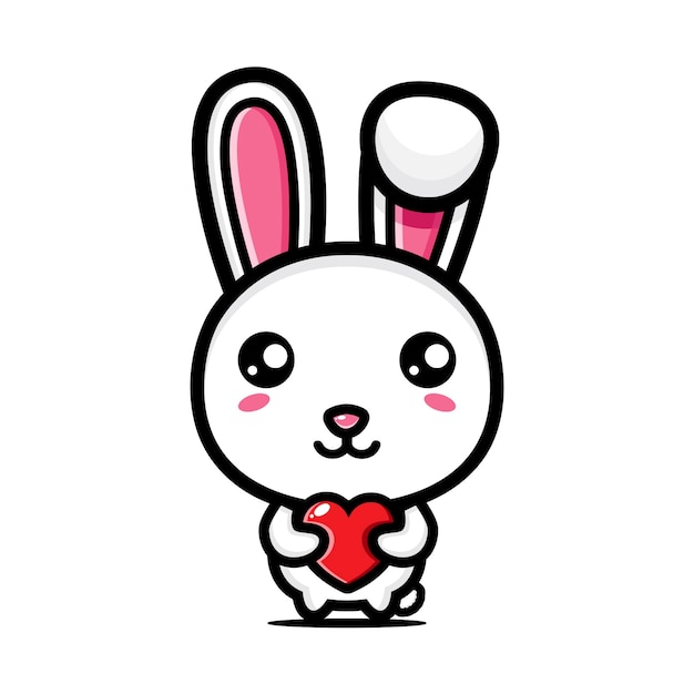 Premium Vector | Cute rabbit hugging a love heart