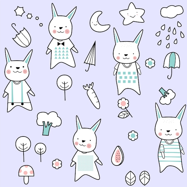 Download Cute rabbit seamless pattern Vector | Premium Download