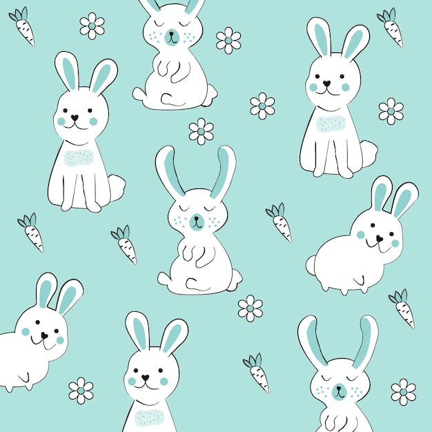 Premium Vector Cute Rabbit Seamless Pattern