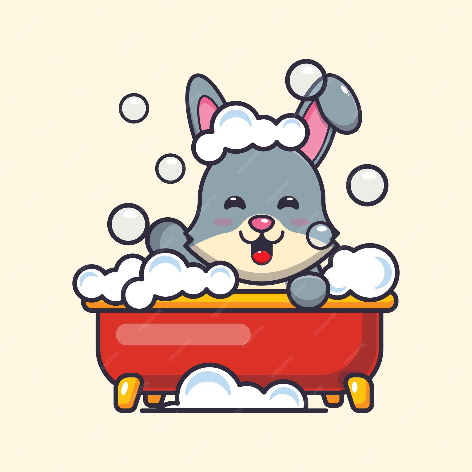 Premium Vector Cute Rabbit Taking Bubble Bath In Bathtub 1571