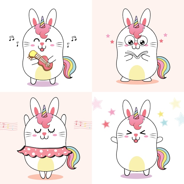 Download Cute rabbit unicorn, sweet cartoon for kid | Premium Vector