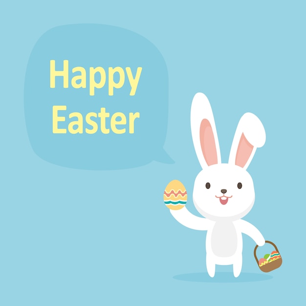 Download Cute rabbit with easter eggs, happy easter bunny, vector ...