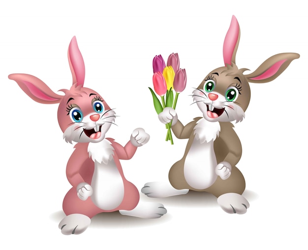Cute Rabbits Cartoon Premium Vector