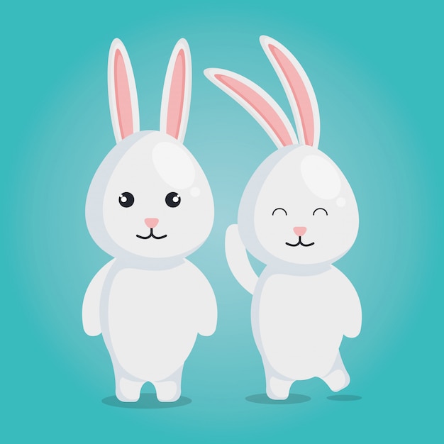 かわいいウサギのカップルのキャラクター プレミアムベクター