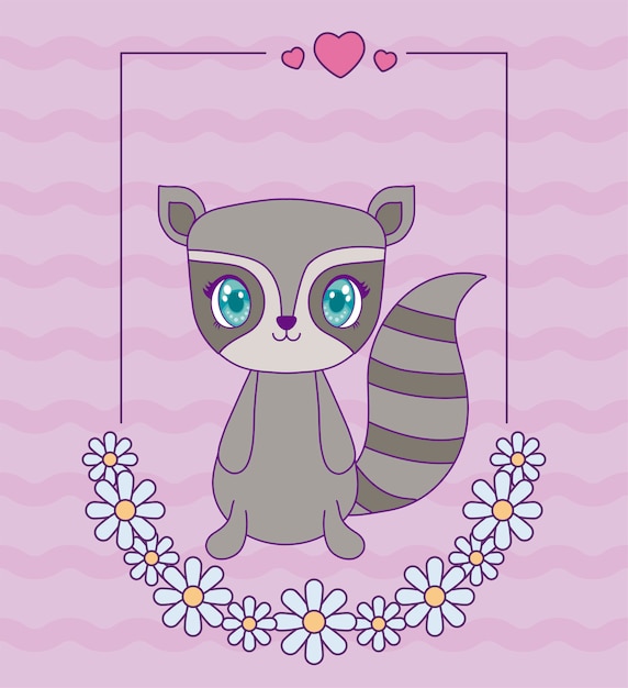 Download Cute raccoon baby in card kawaii style Vector | Premium ...