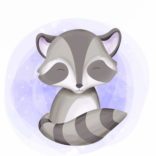 Download Cute raccoon baby smile with its tail Vector | Premium ...