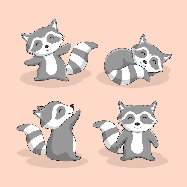 Download Premium Vector | Cute raccoon cartoon animal set