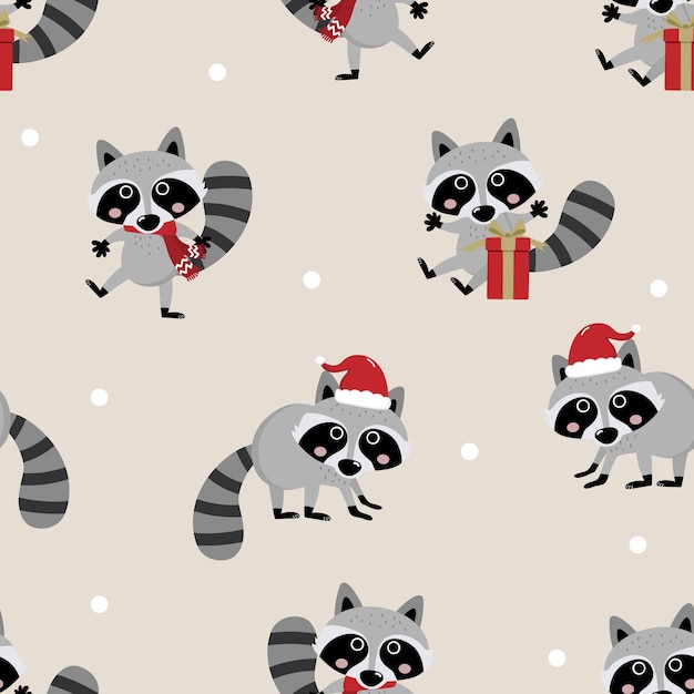 Download Cute raccoon in christmas seamless pattern Vector ...