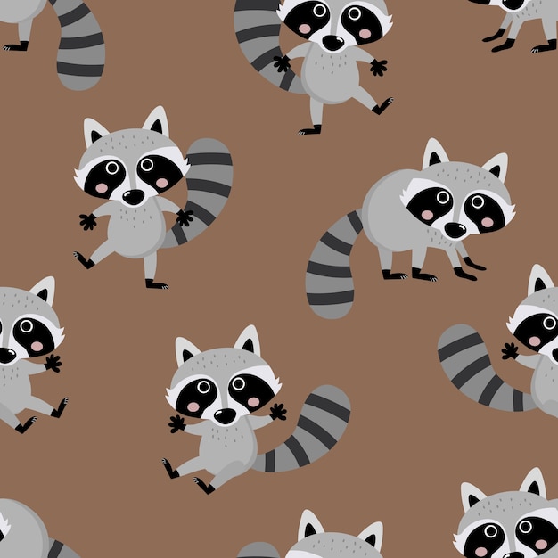 Download Cute raccoon seamless pattern and background. Vector ...