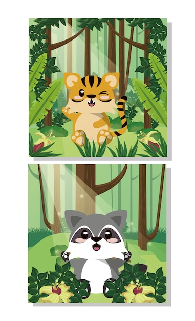 プレミアムベクター かわいいアライグマ野生動物キャラクターアイコンベクトルイラストデザイン