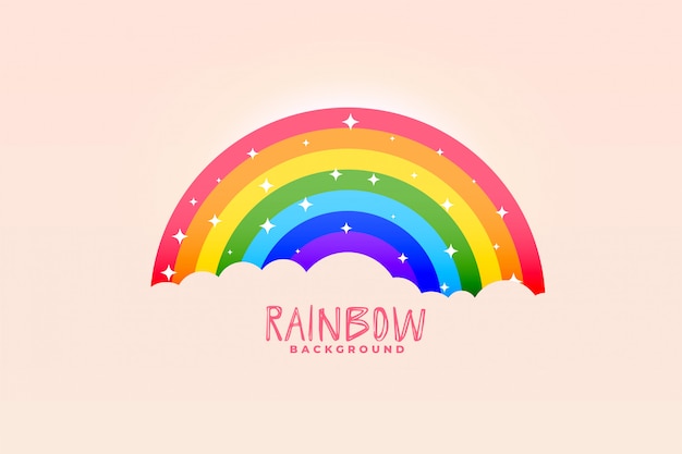 かわいい虹と雲ピンクの背景のスタイリッシュなデザイン 無料のベクター