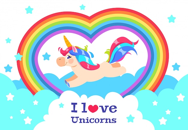Premium Vector | Cute rainbow and jumping unicorn