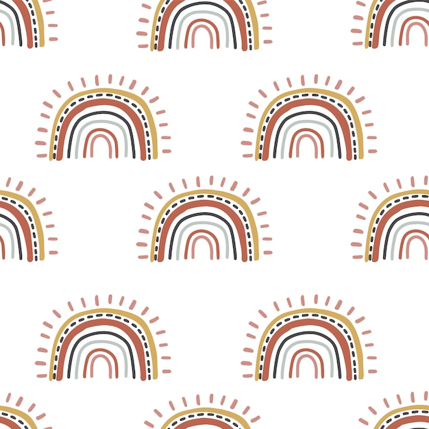 かわいい虹のシームレスなパターン 背景 壁紙 Frabic Editable要素のイラスト プレミアムベクター