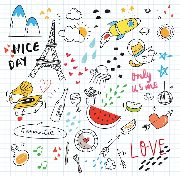 Premium Vector | Cute random doodle on paper background