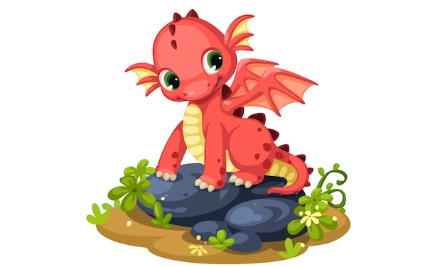 Download Premium Vector | Cute red baby dragon cartoon vector ...