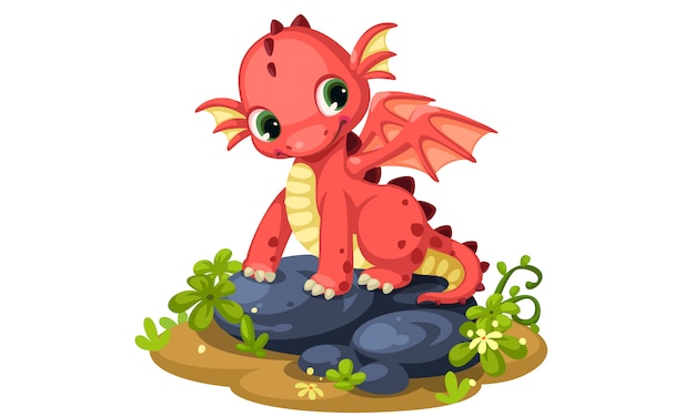 Premium Vector | Cute red baby dragon cartoon vector ...