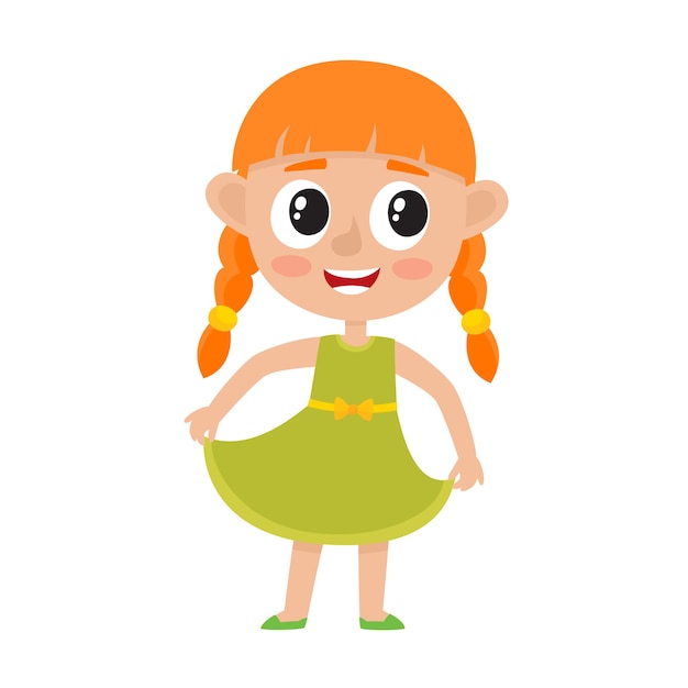 Premium Vector | Cute red-haired girl in green dress isolated on white ...