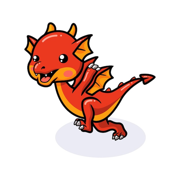 Premium Vector | Cute red little dragon cartoon running