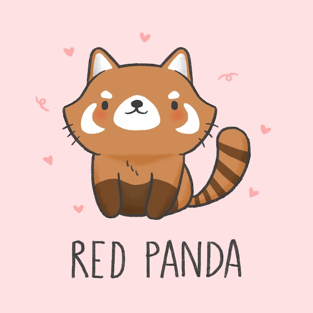  Cute red panda cartoon  hand drawn style Vector Premium 