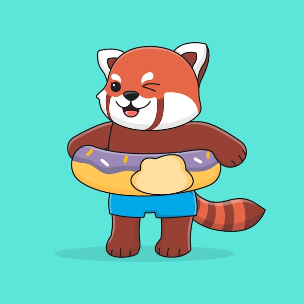 Premium Vector | Cute red panda with swim ring doughnut