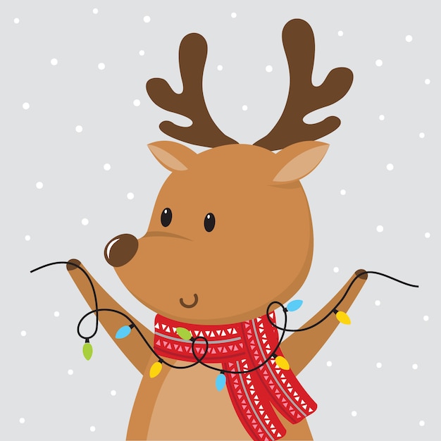 Premium Vector | Cute reindeer bring decoration lamp on grey