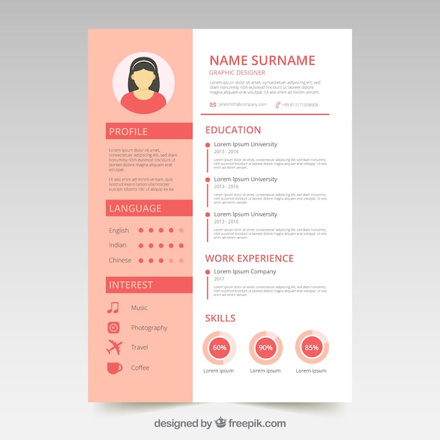 Cute resume template with graphics Free Vector