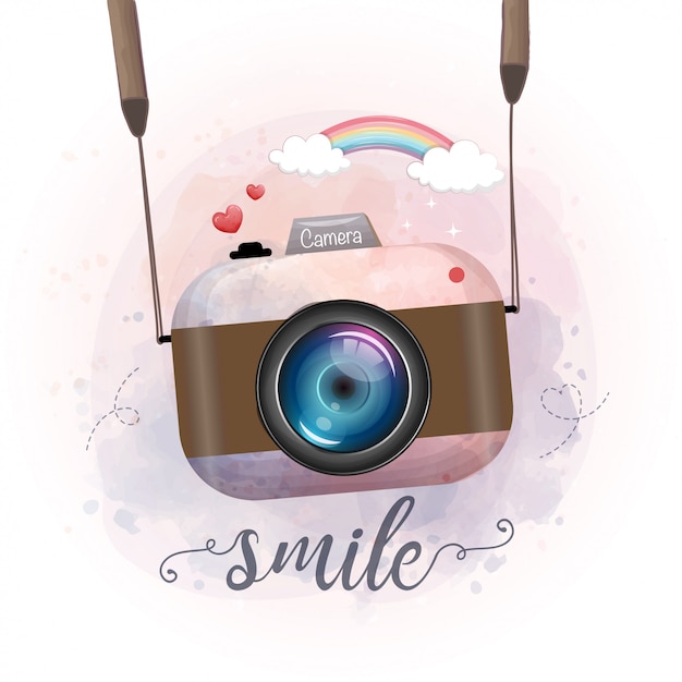Download Cute retro photo camera, watercolor stay | Premium Vector