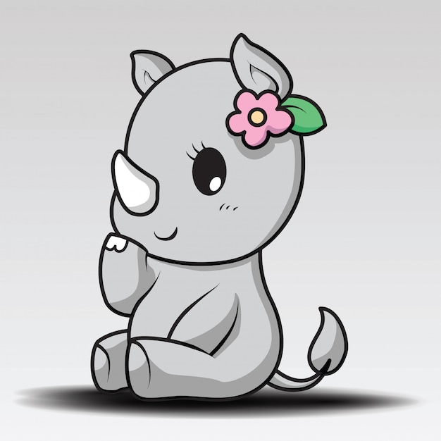 Cute rhino cartoon character design. Premium Vector