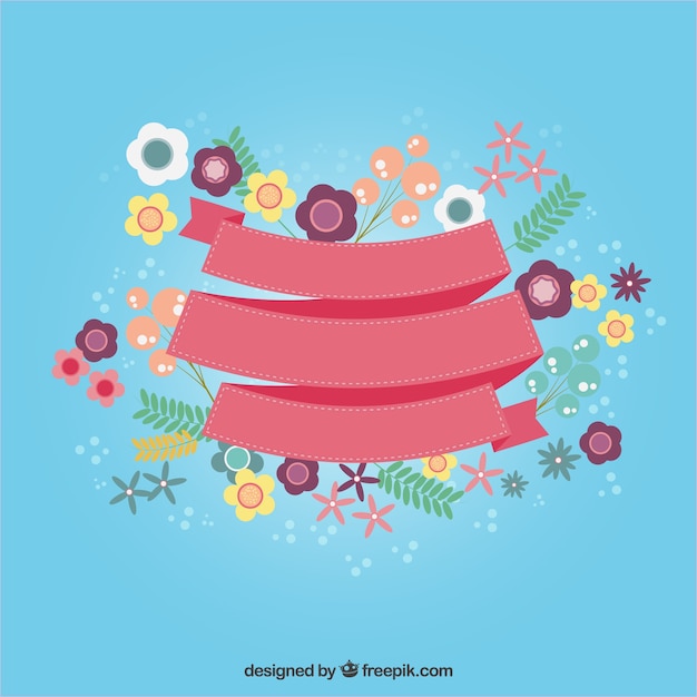 Download Cute ribbon with flowers | Free Vector