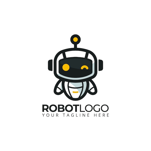 Cute Robot Mascot Logo Cartoon Character Illustration Premium Vector