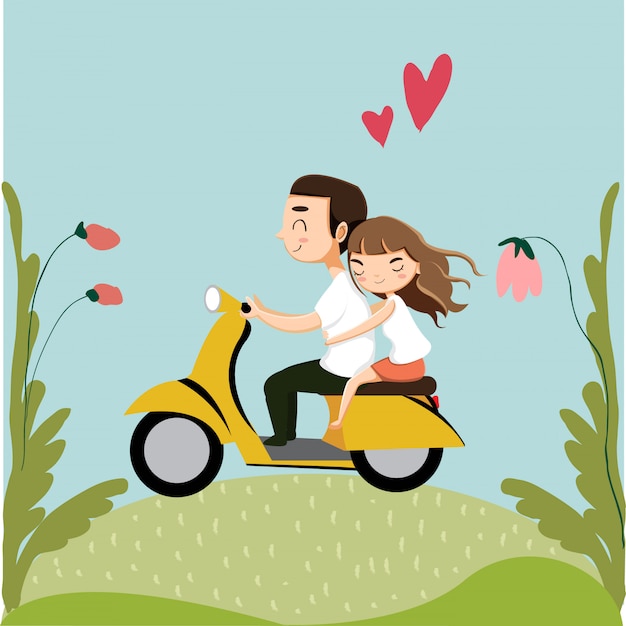 Download Cute romantic couple riding motorcycle Vector | Premium ...